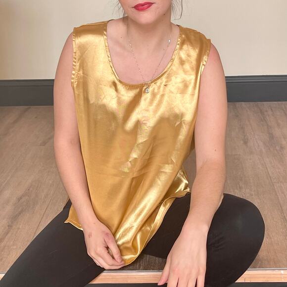 Vintage Tops - MARISOL 90s Vintage Gold Sleeveless Scoop Neck Blouse